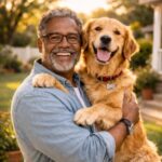 Jason Cooper from Texas smiling with his Golden Retriever outdoors