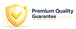 Premium quality guarantee shield badge with gold checkmark for pet products