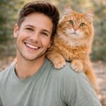 Houston customer Ryan Mitchell with his cat sharing positive pet store review